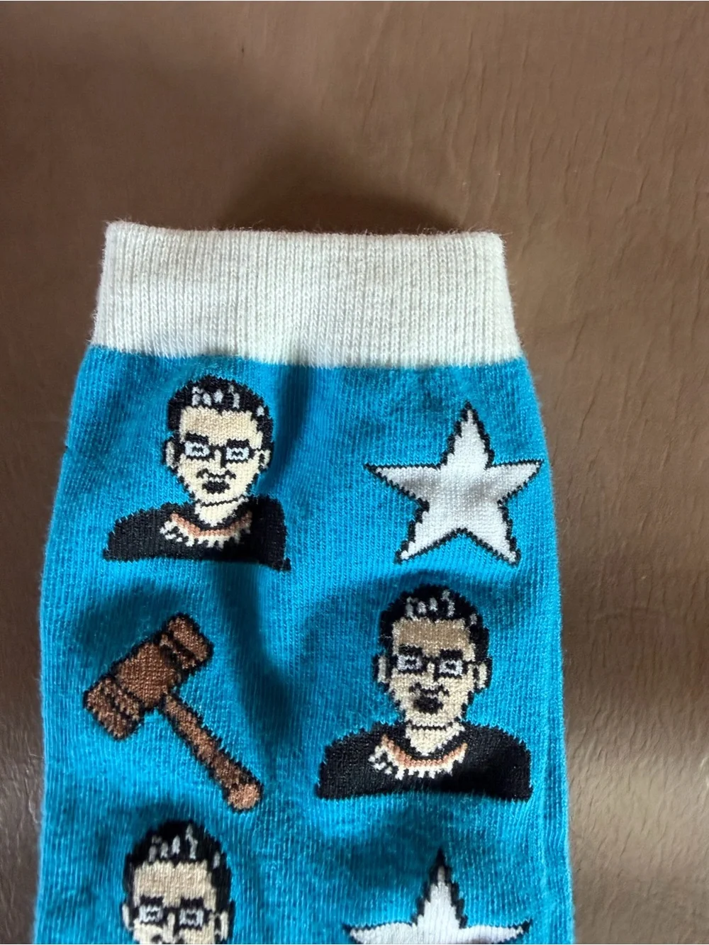 Ruth Bader Ginsburg Blue Novelty Crew Socks with Gavel & Star Pattern Adult Size